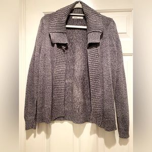 Gray and white shawl neck sweater